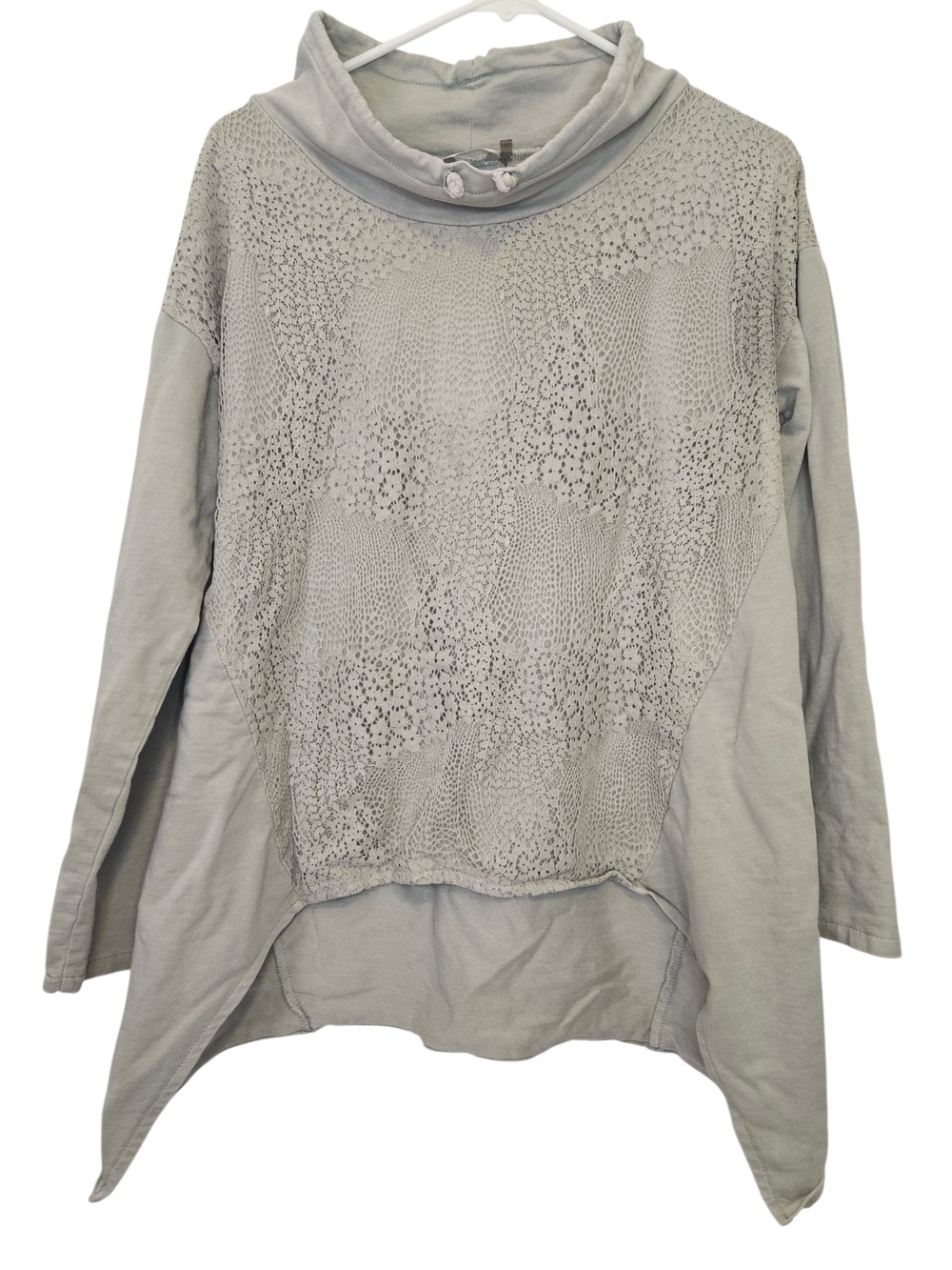 Kaktus Solid Lace Cowl Neck Pullover Top Long Sleeve S Regular olive green
